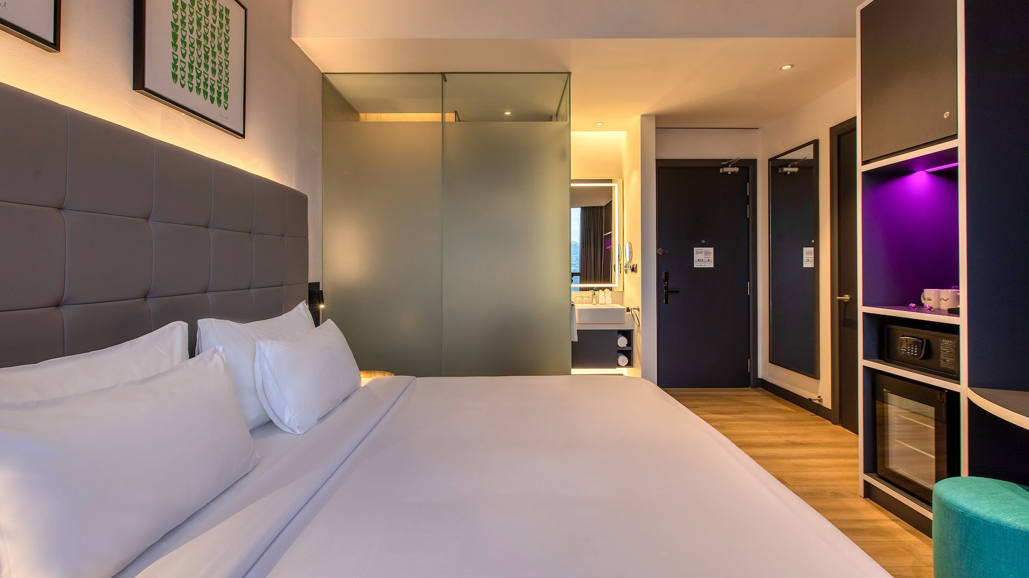 a bed in a hotel room