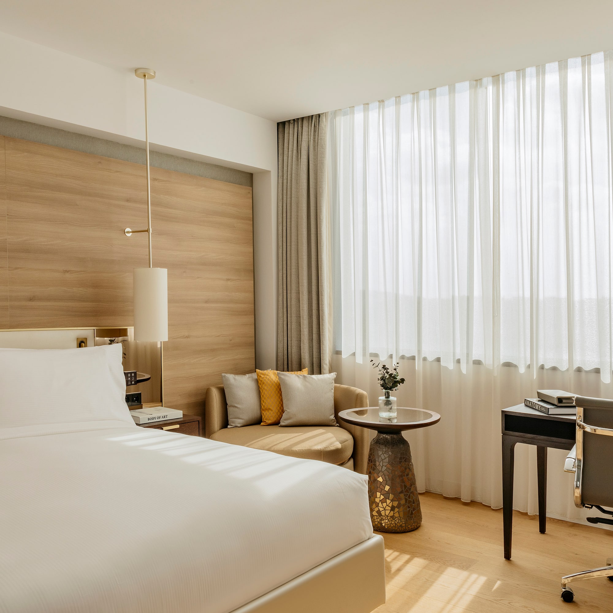 a room with tables and chairs