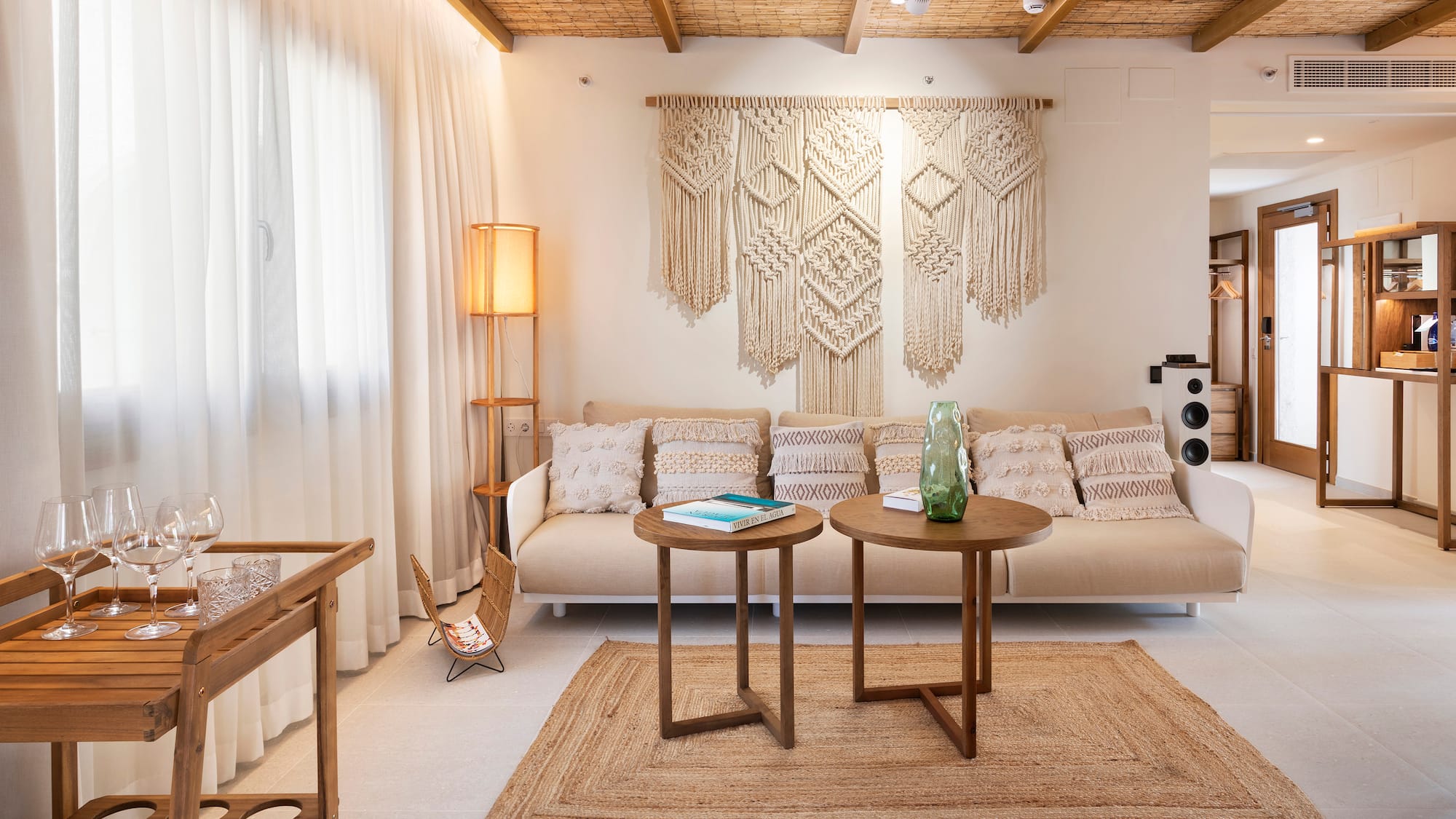 a living room with a couch and table