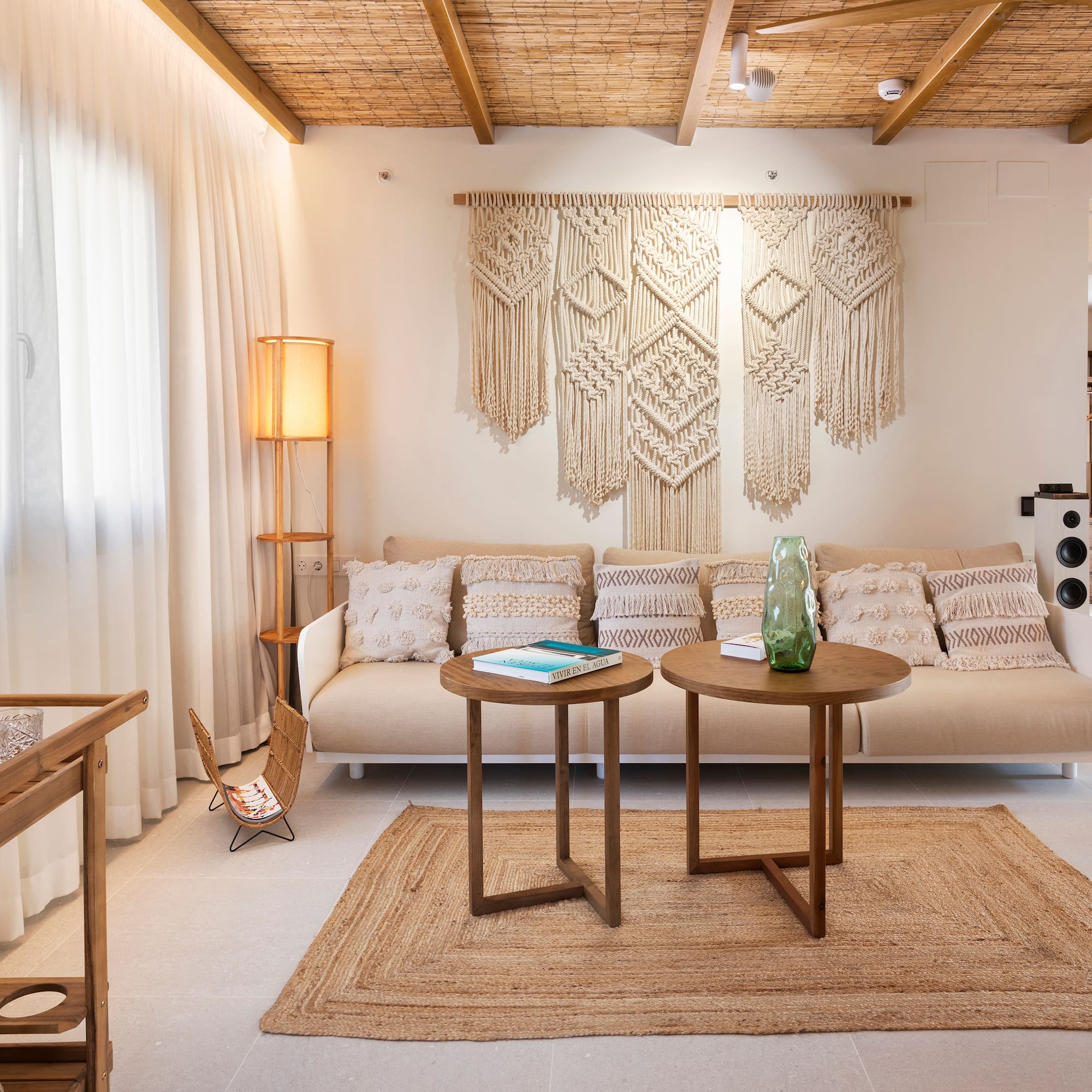 a living room with a couch and table