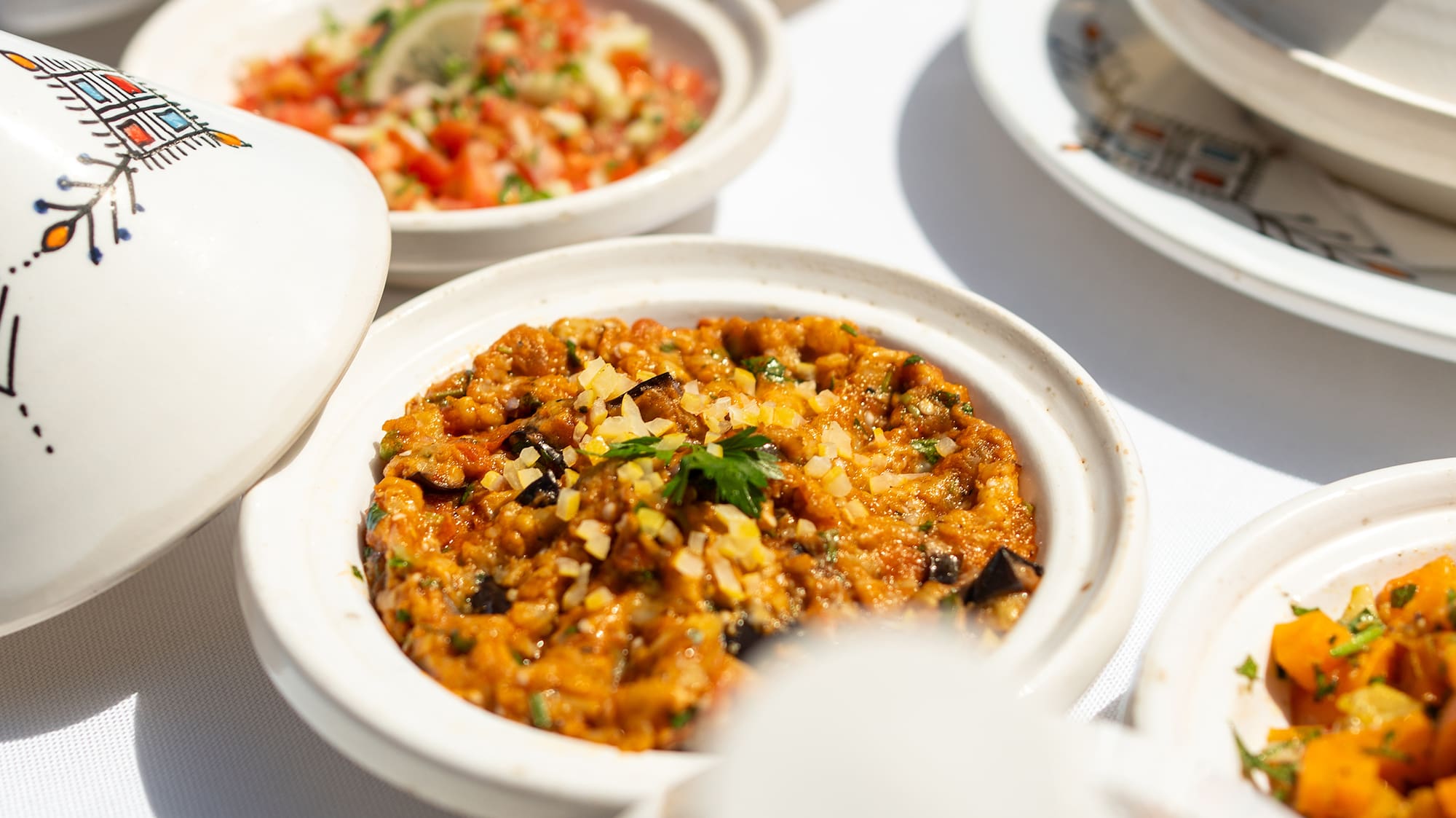 a group of bowls of food