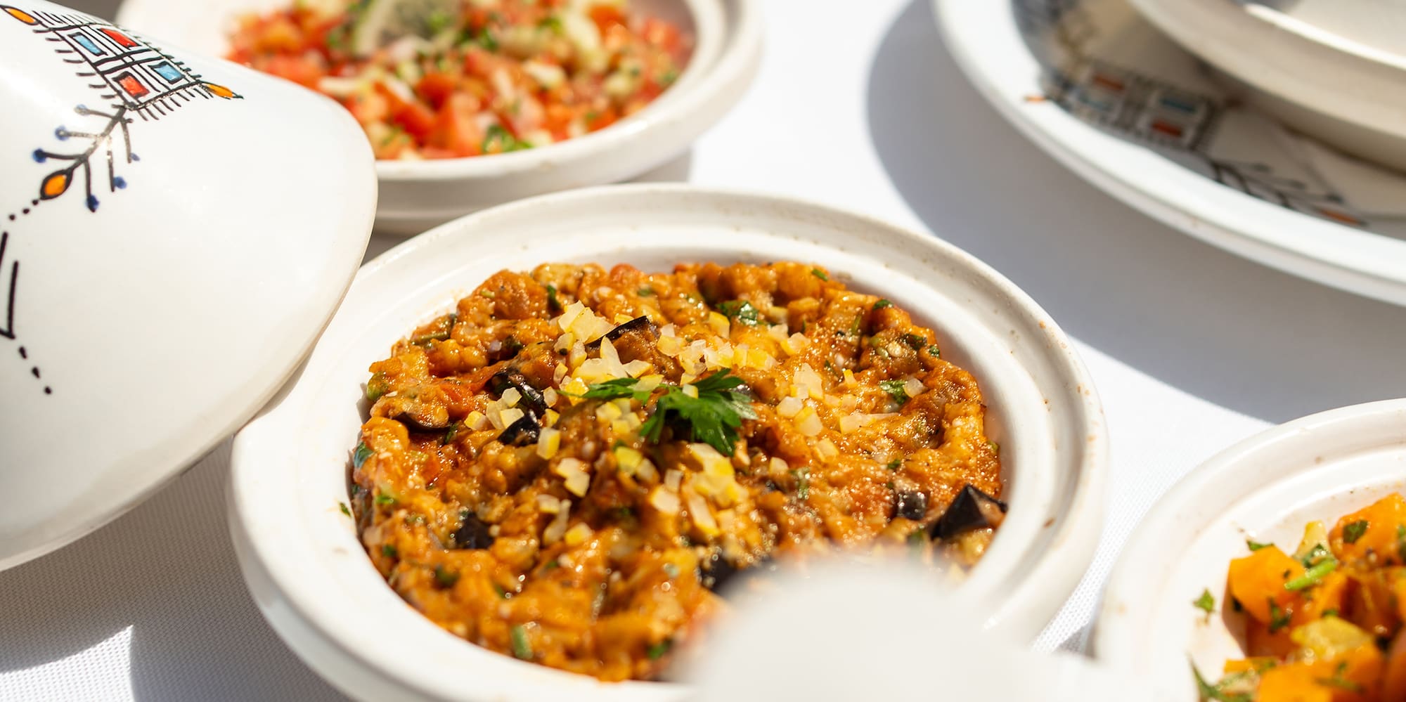 a group of bowls of food