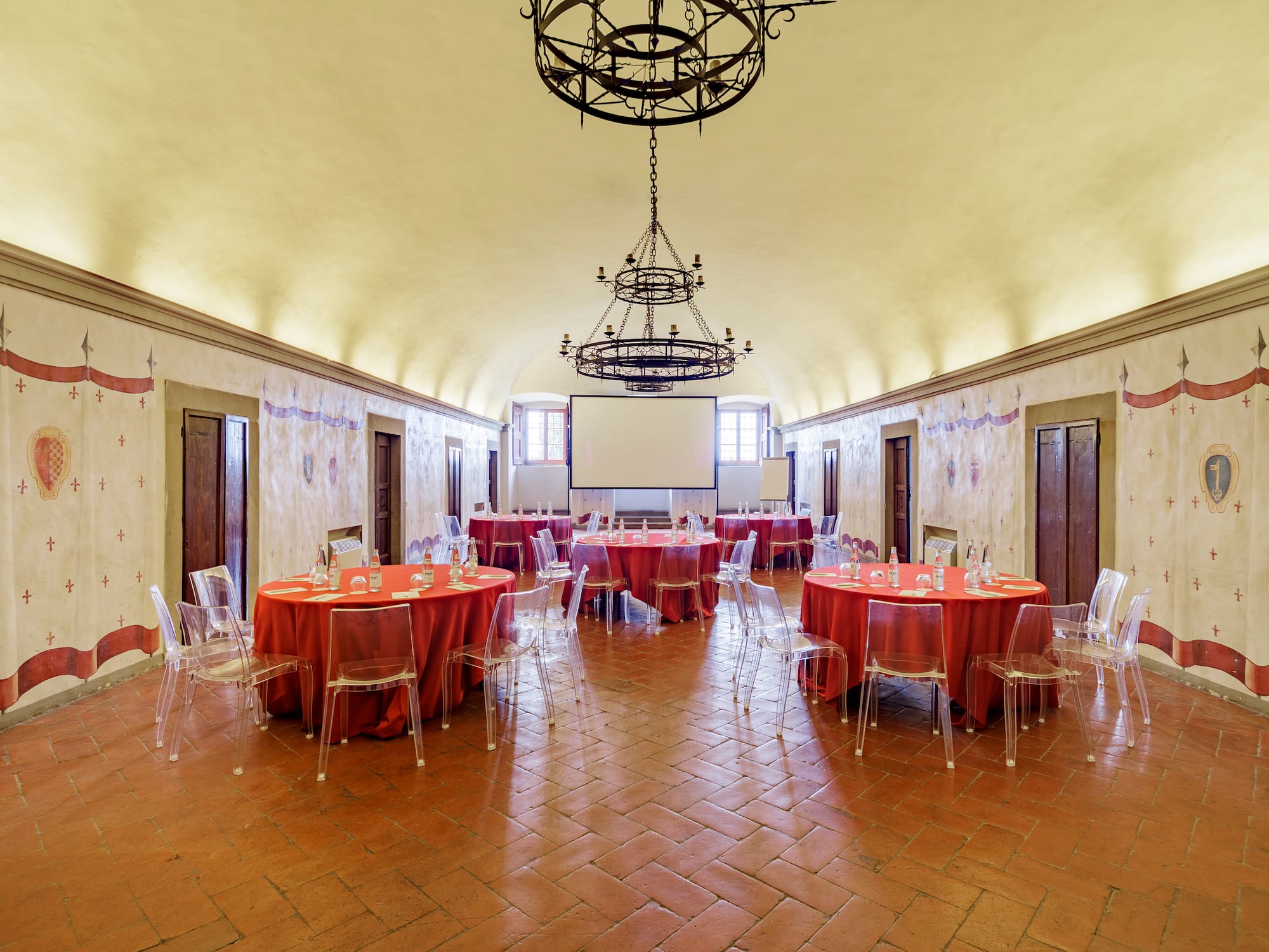a room with tables and chairs