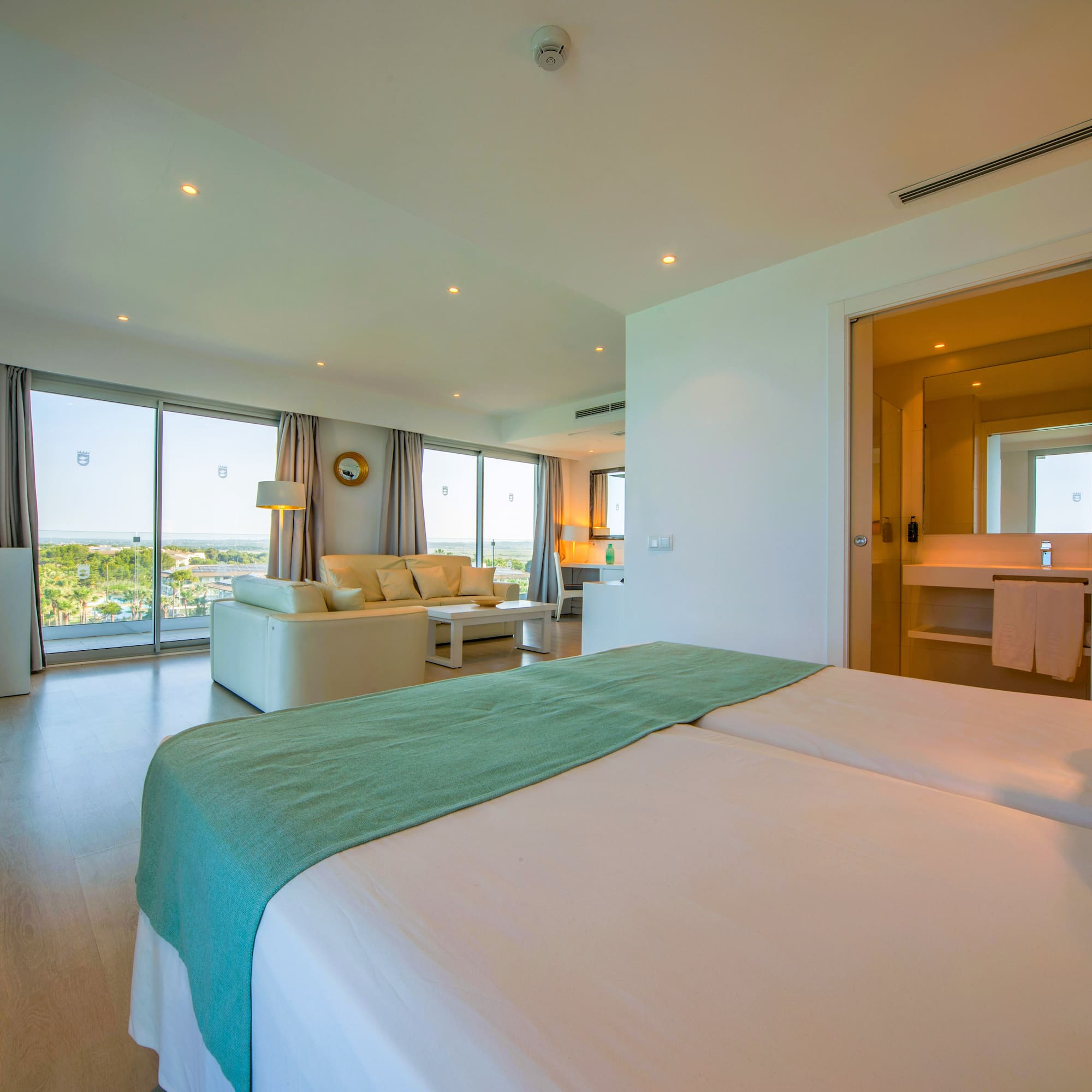 a room with a bed and a couch