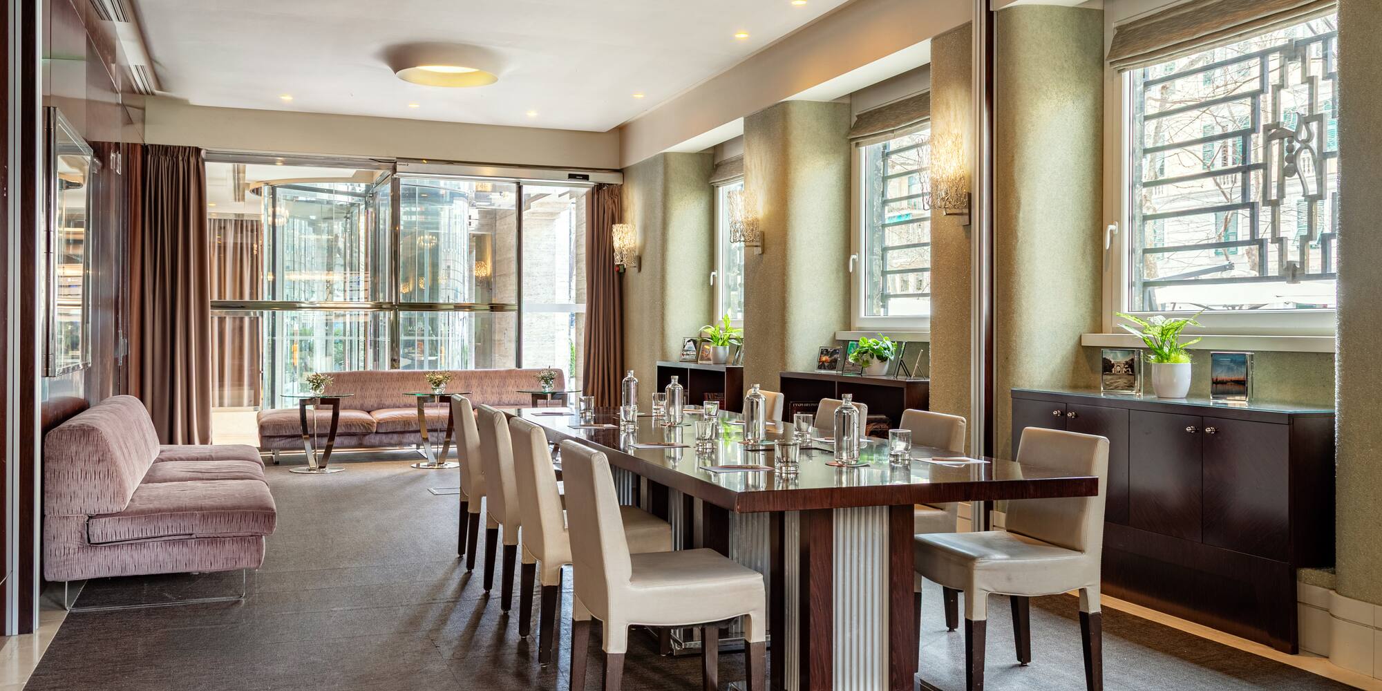 a room with a table and chairs