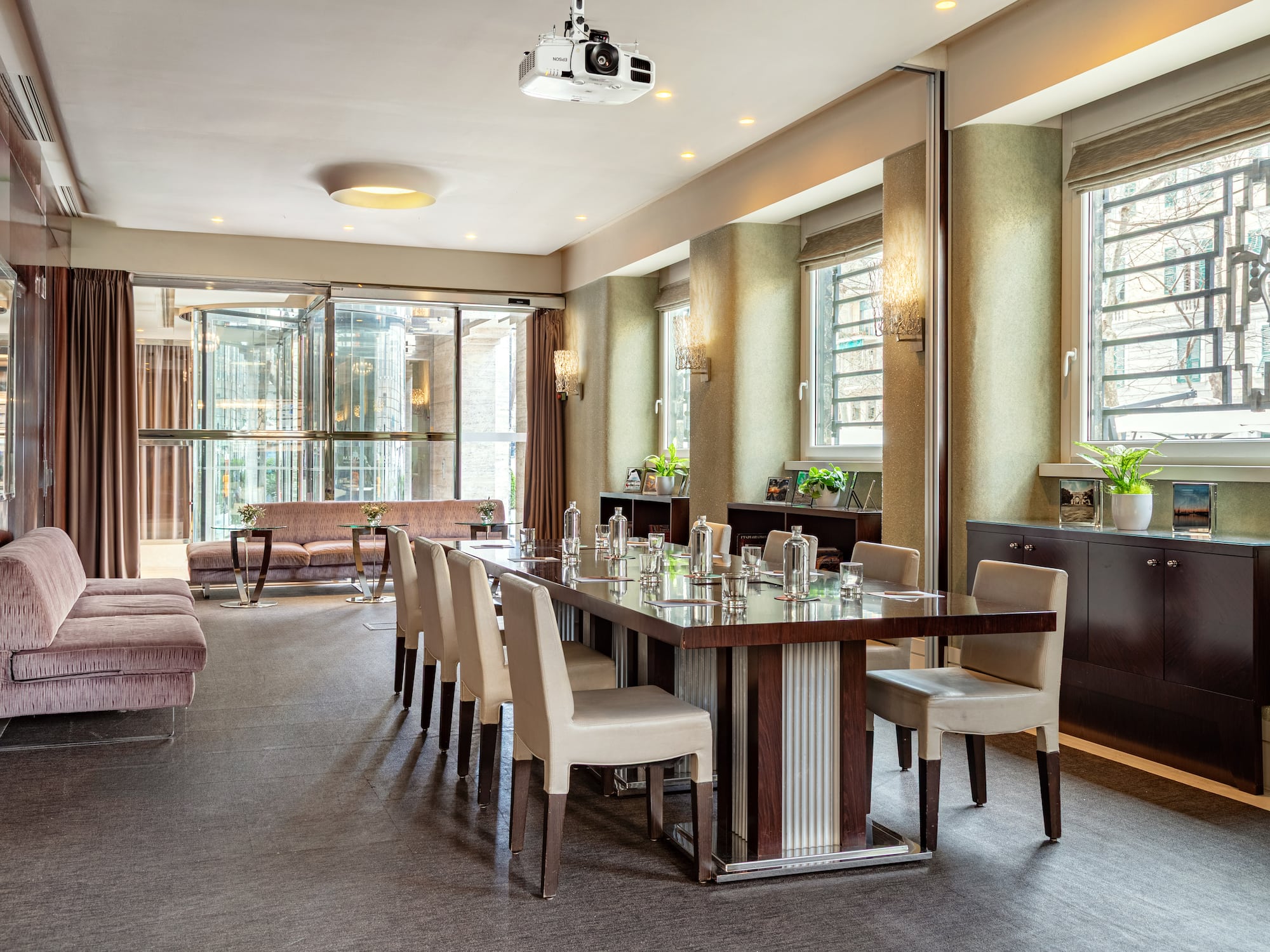 a room with a table and chairs