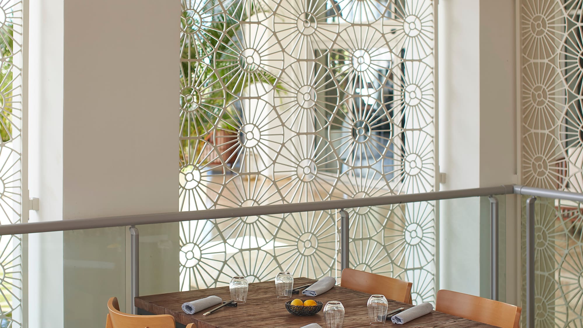 a table and chairs in a room