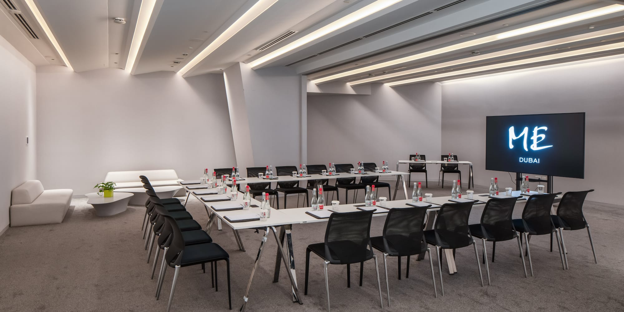 a room with tables and chairs