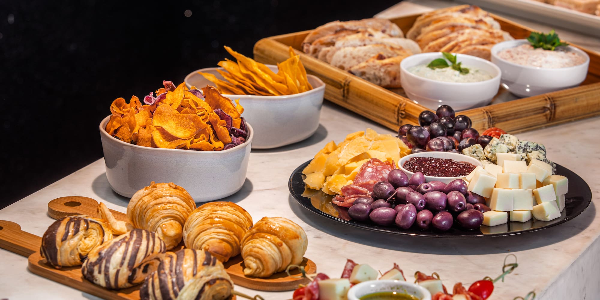 a table with different food items