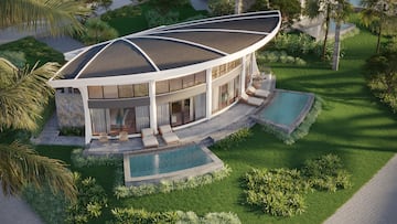 a building with a pool in the middle of it