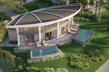 a building with a pool in the middle of it