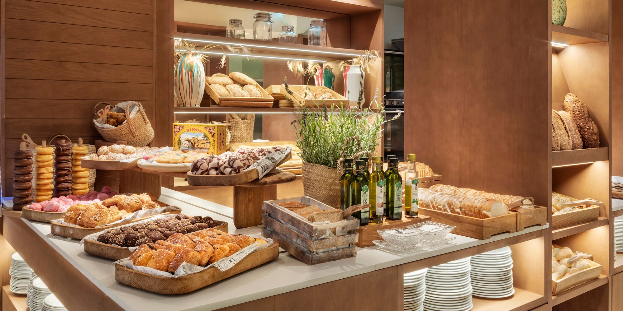 a display of food on a counter