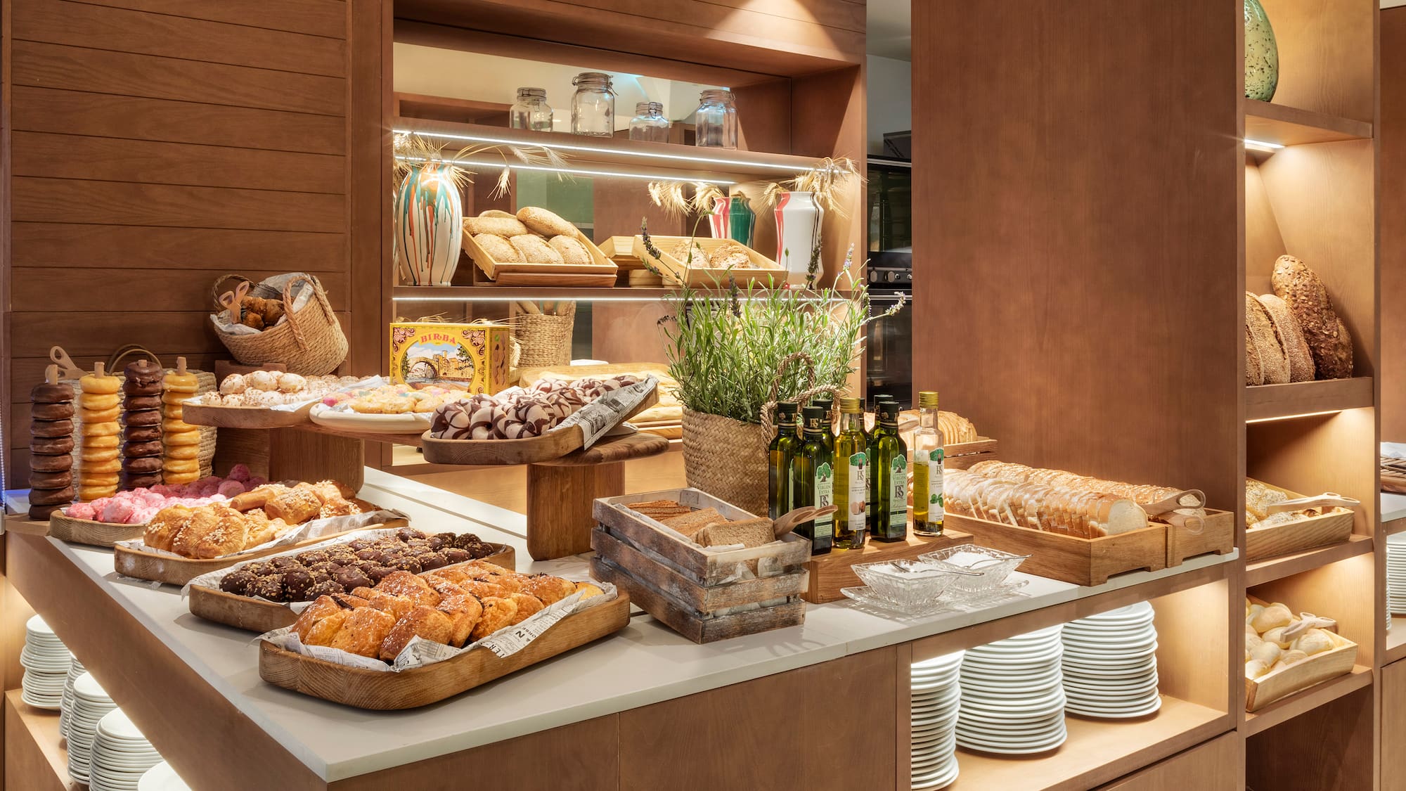 a display of food on a counter