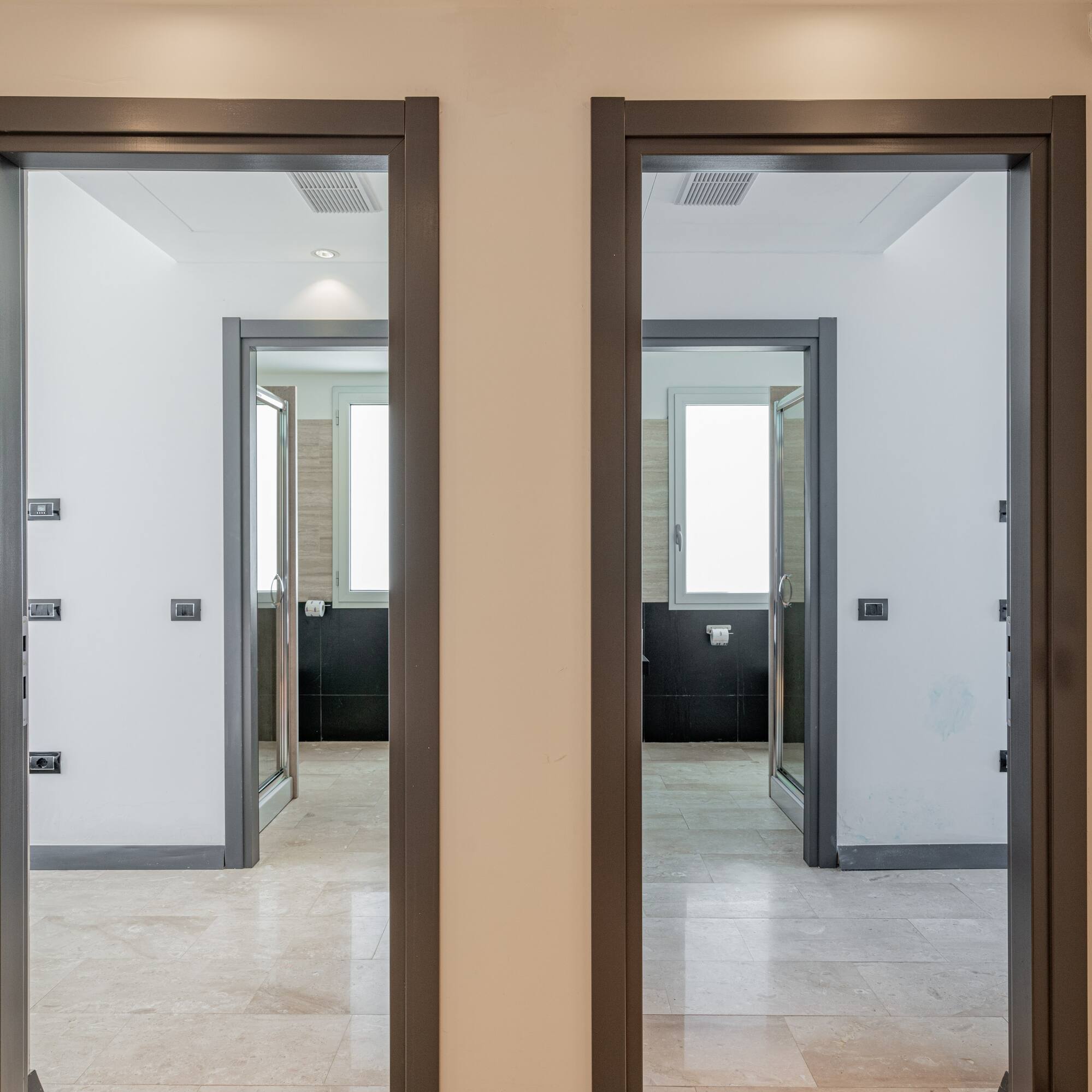 a two doors in a room