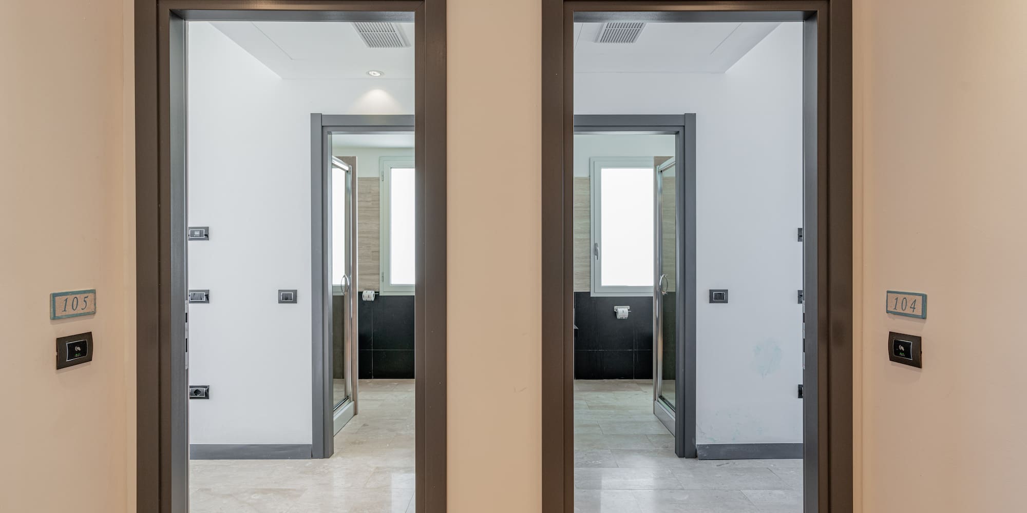 a two doors in a room