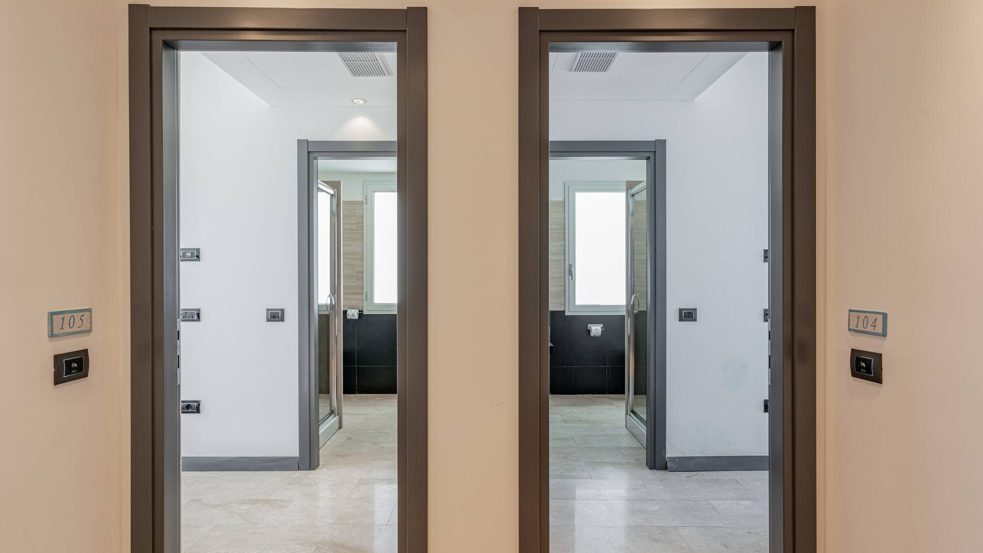 a two doors in a room