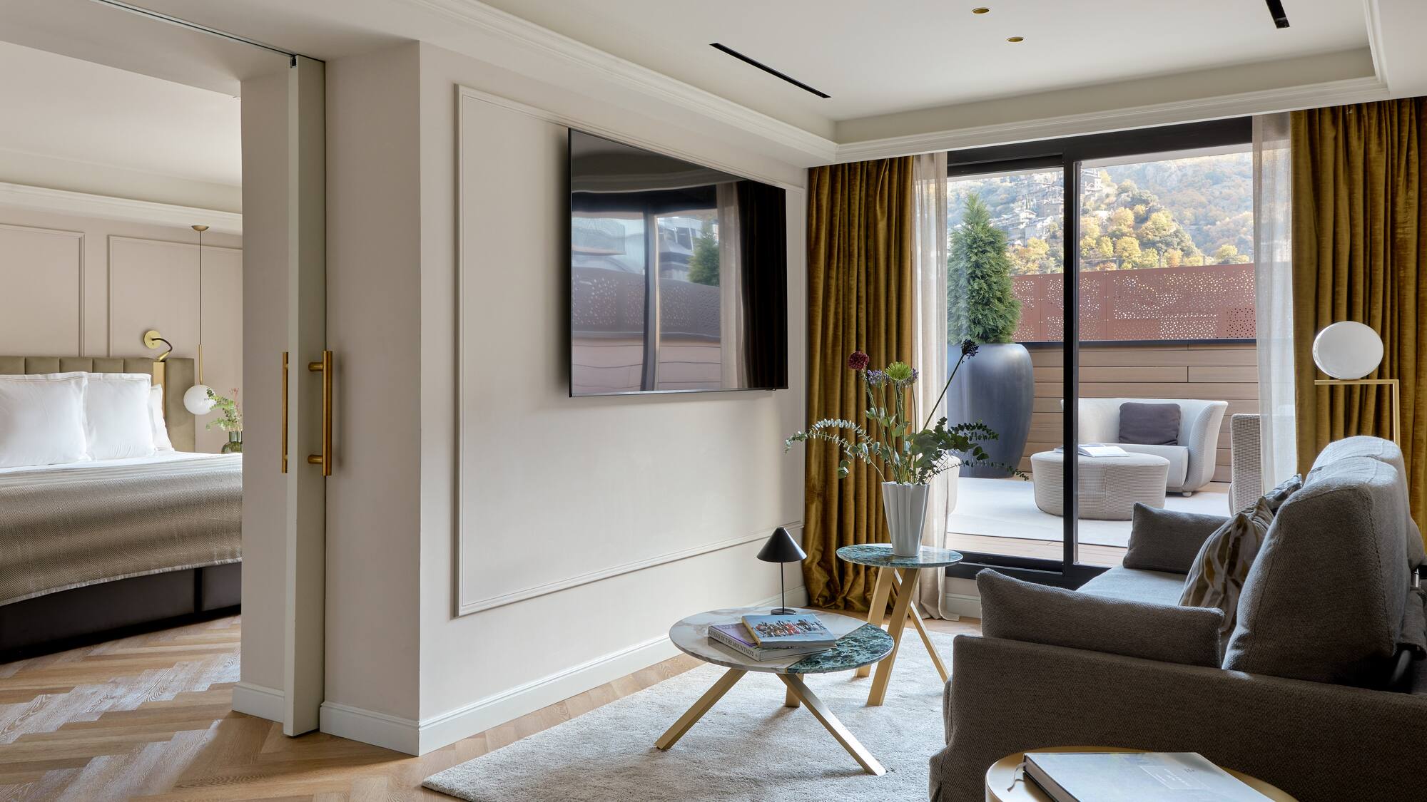 a living room with a television and a living room