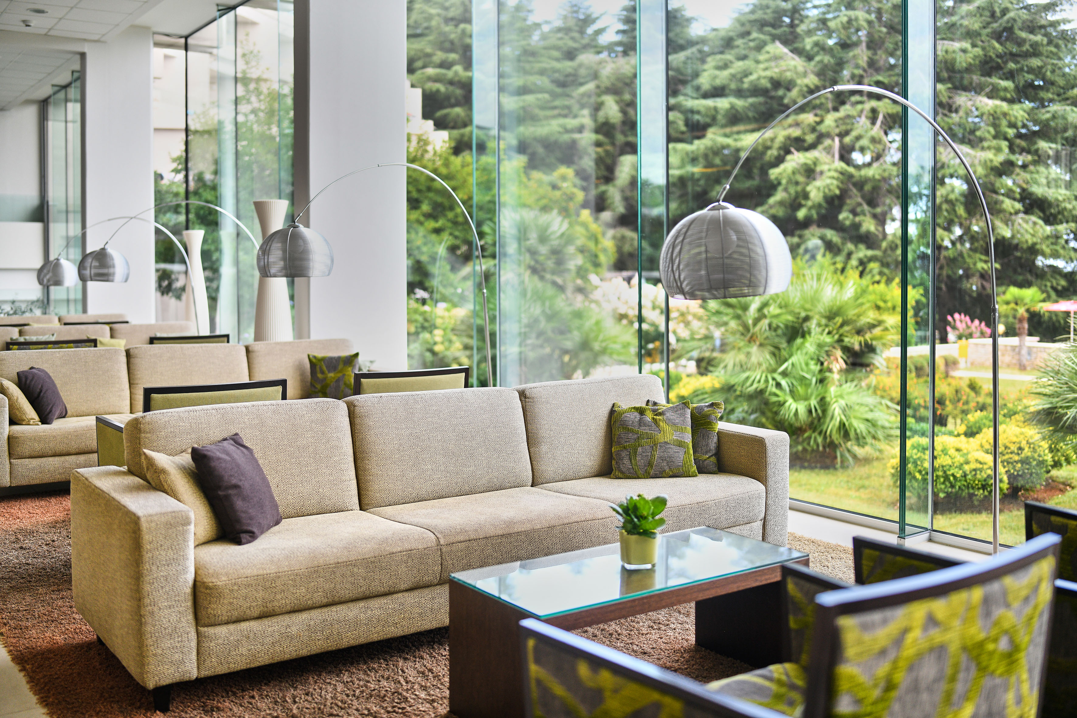 a living room with a couch and a table