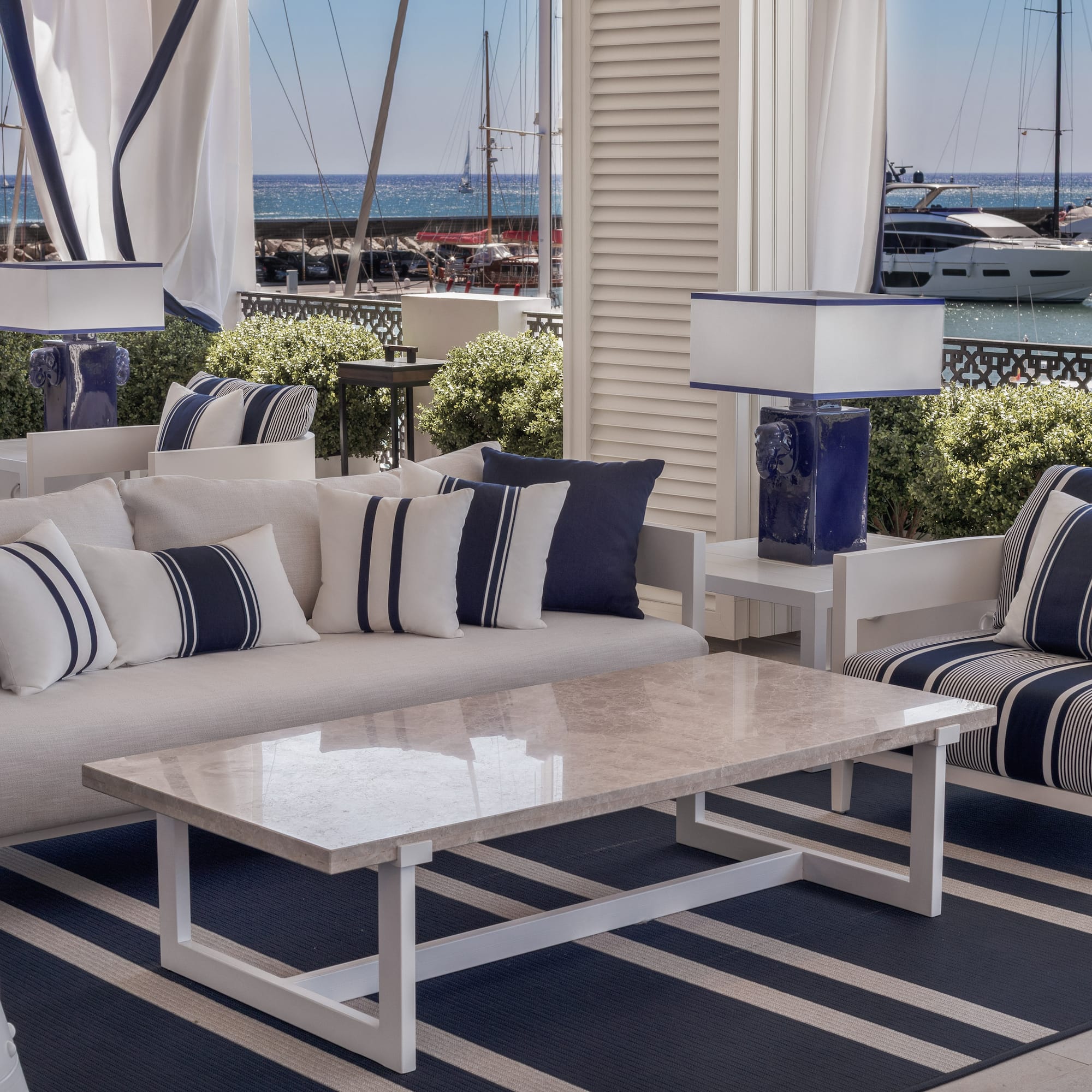 a living room with a couch and a table