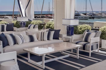 a living room with a couch and a table