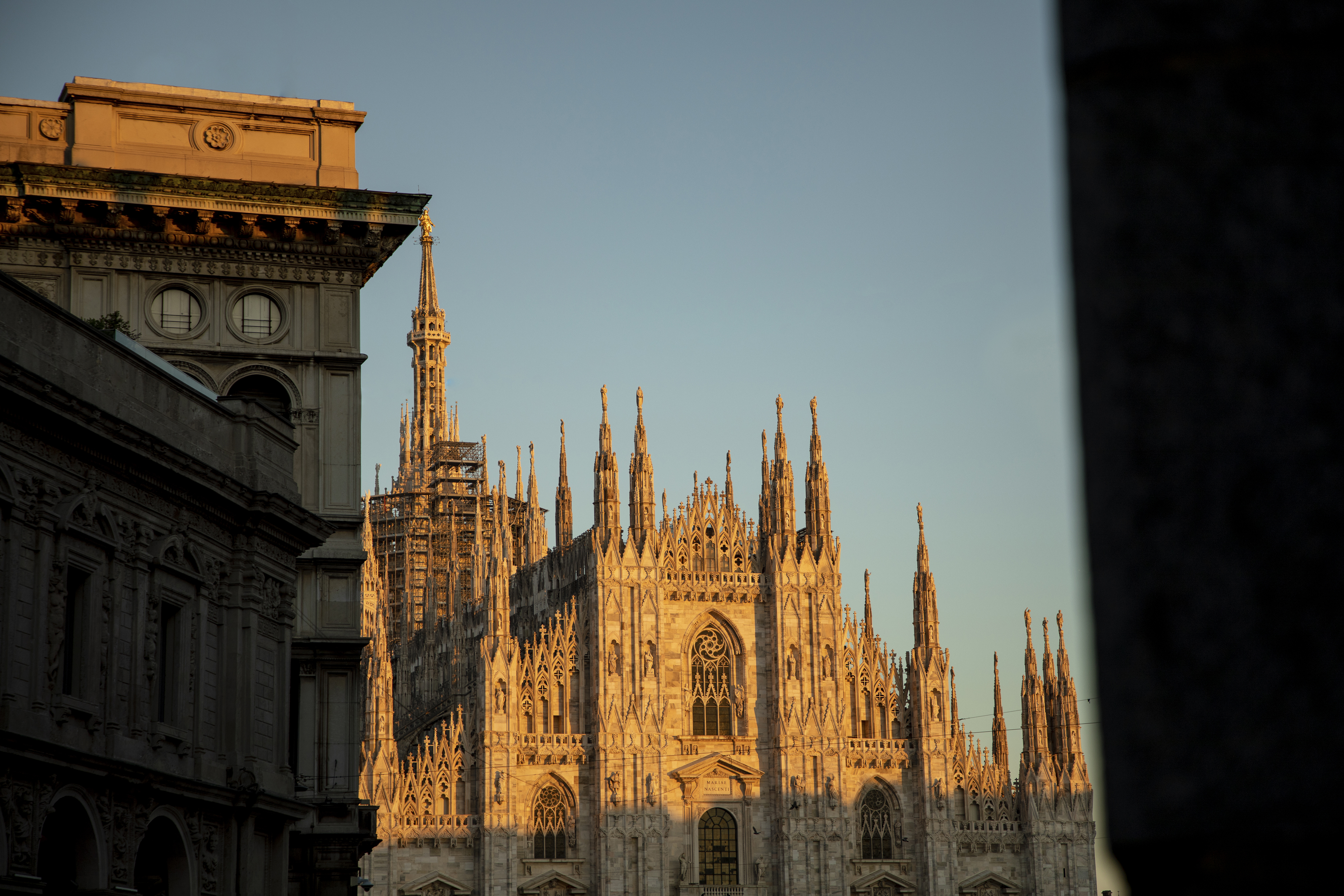 Sunset of the Duomo Cathedral Milan from the Palazzo di Cordusio Gran Melia Luxury Hotel