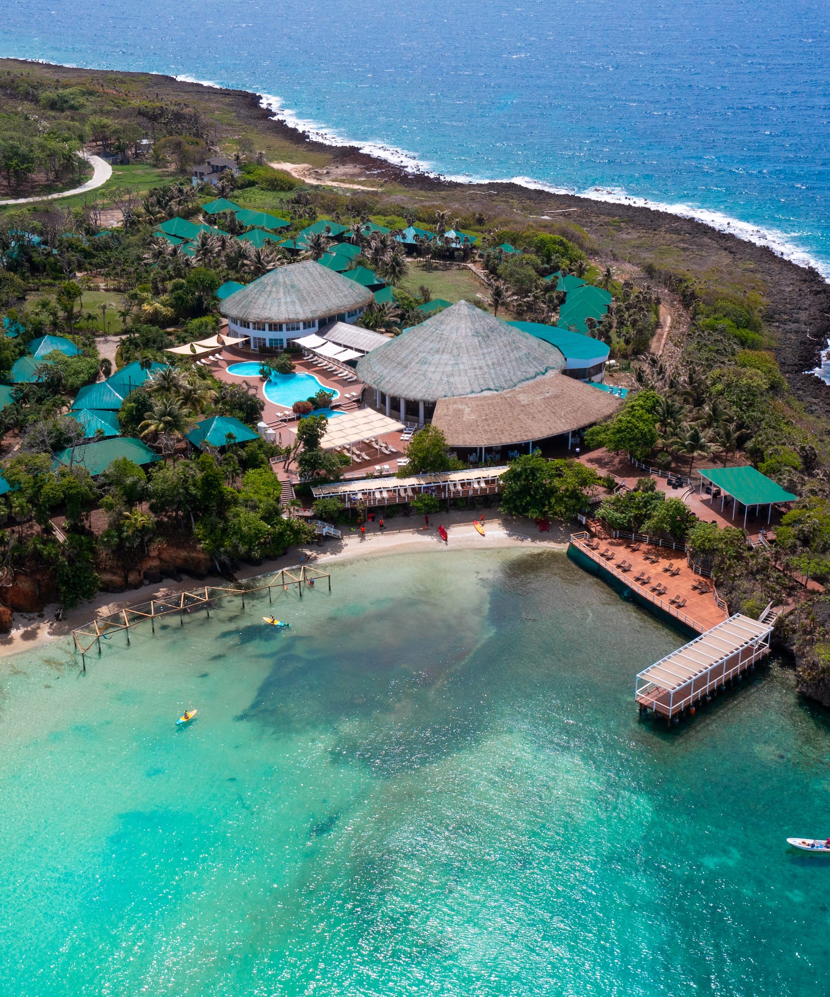 a building on a island with a body of water