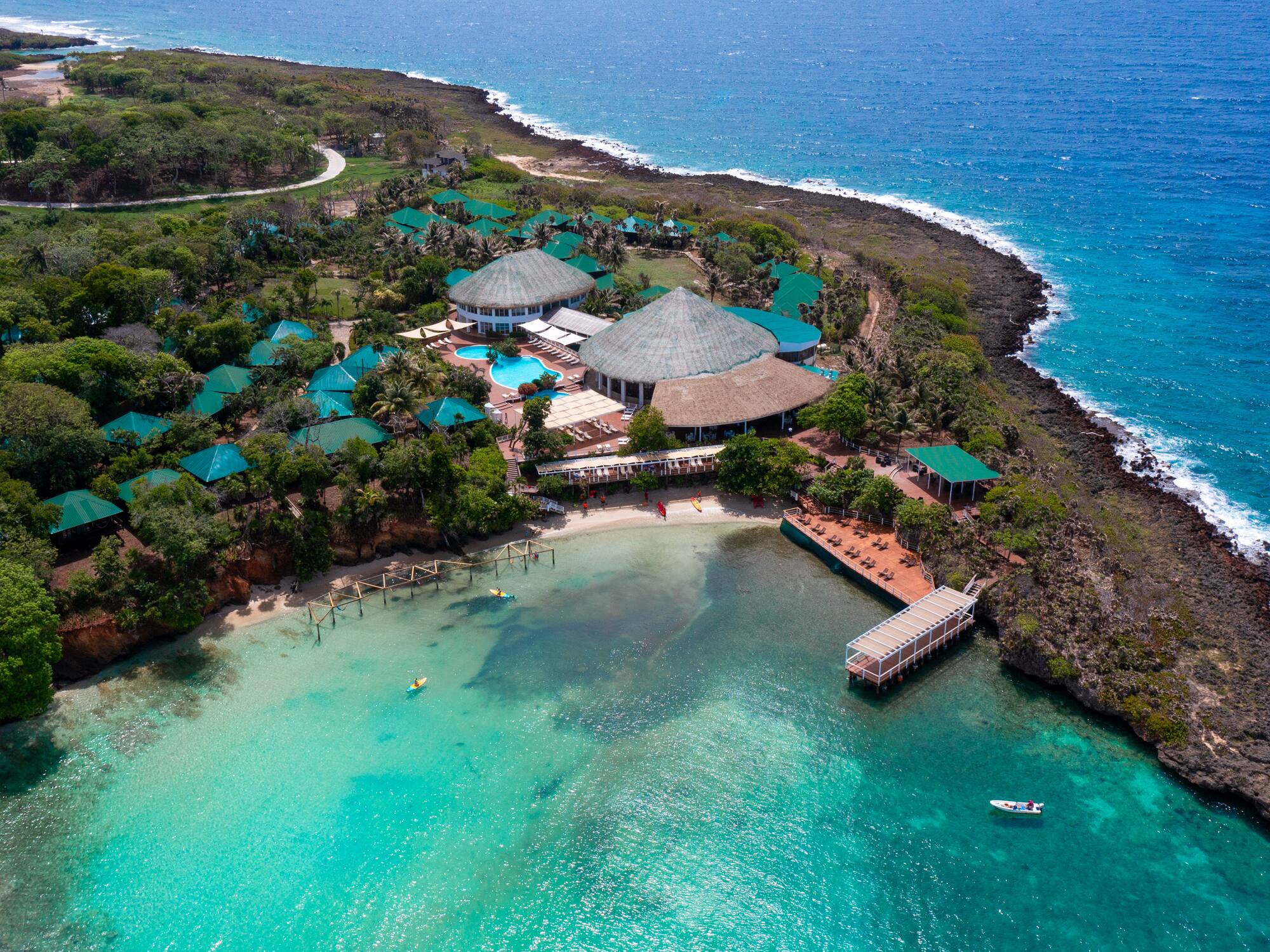 a building on a island with a body of water