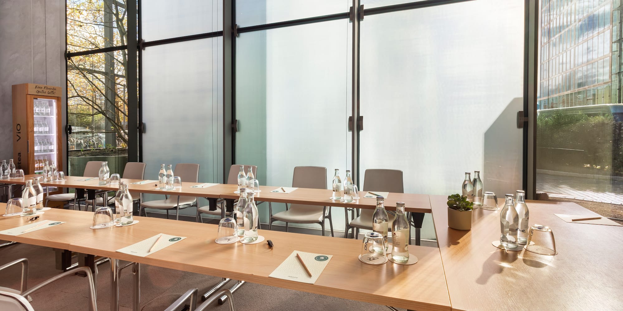 a room with tables and chairs