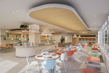 a restaurant with tables and chairs