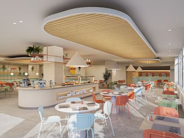 a restaurant with tables and chairs