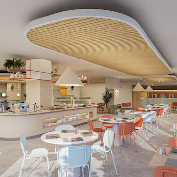 a restaurant with tables and chairs