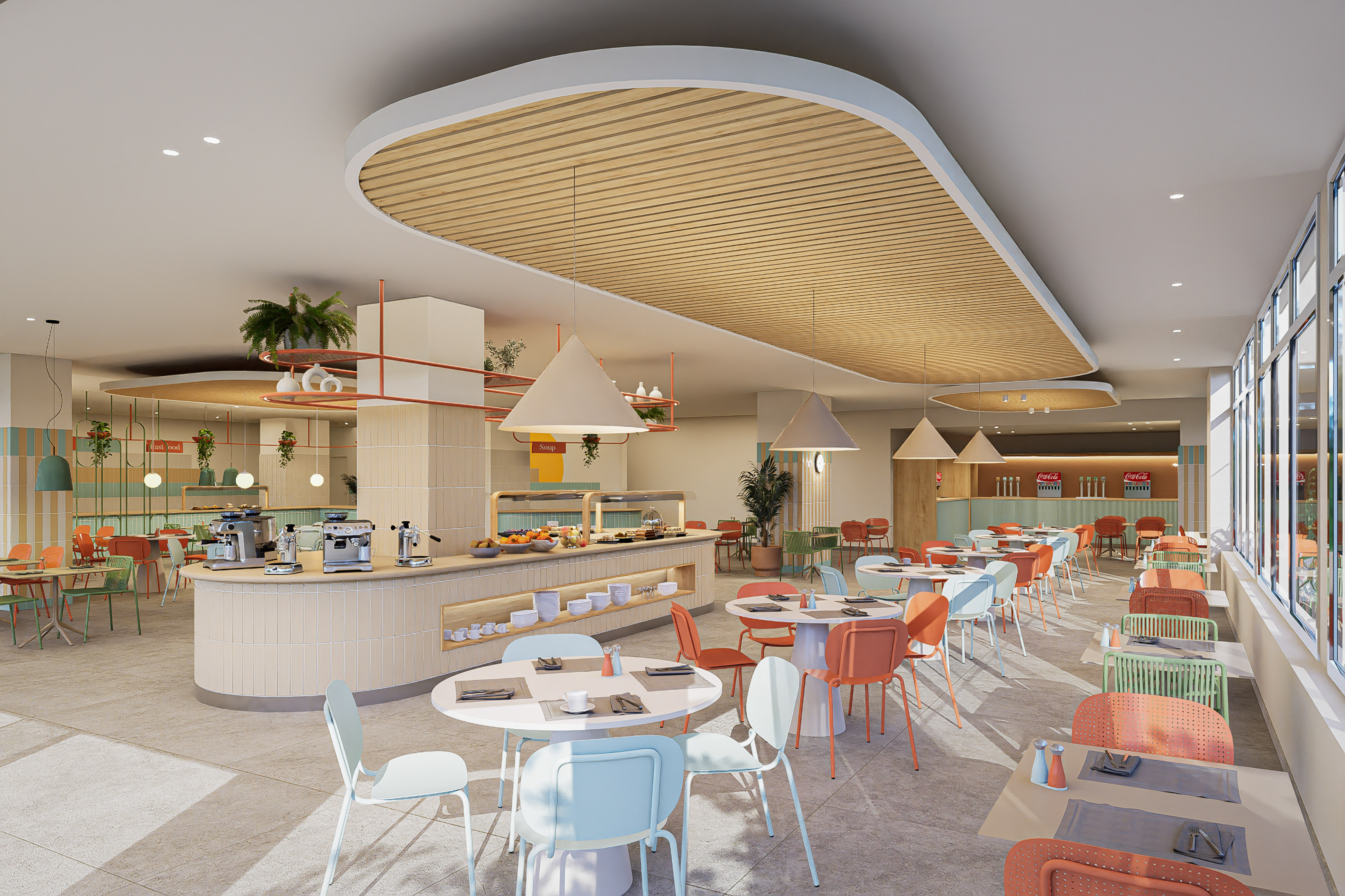 a restaurant with tables and chairs