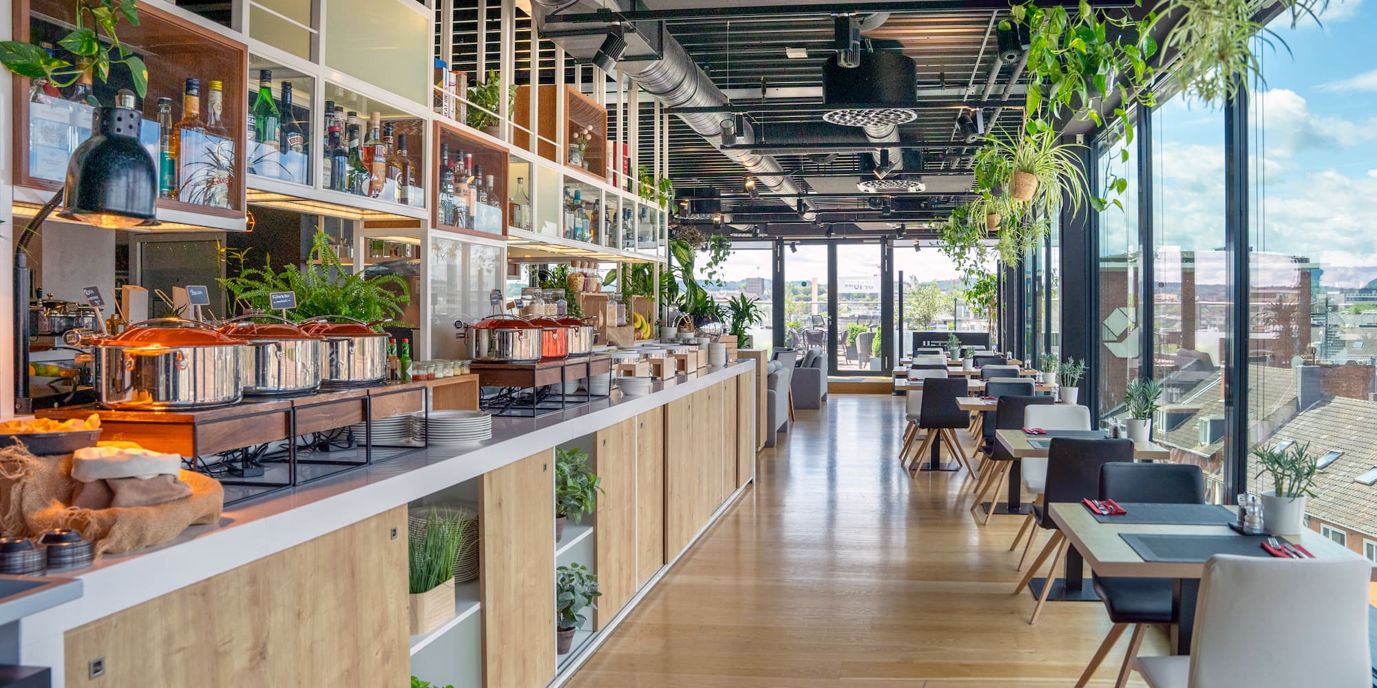 a restaurant with tables and chairs