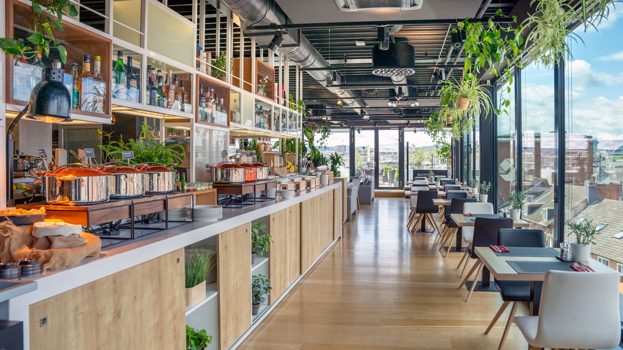 a restaurant with tables and chairs