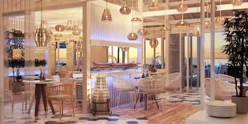 a room with tables and chairs