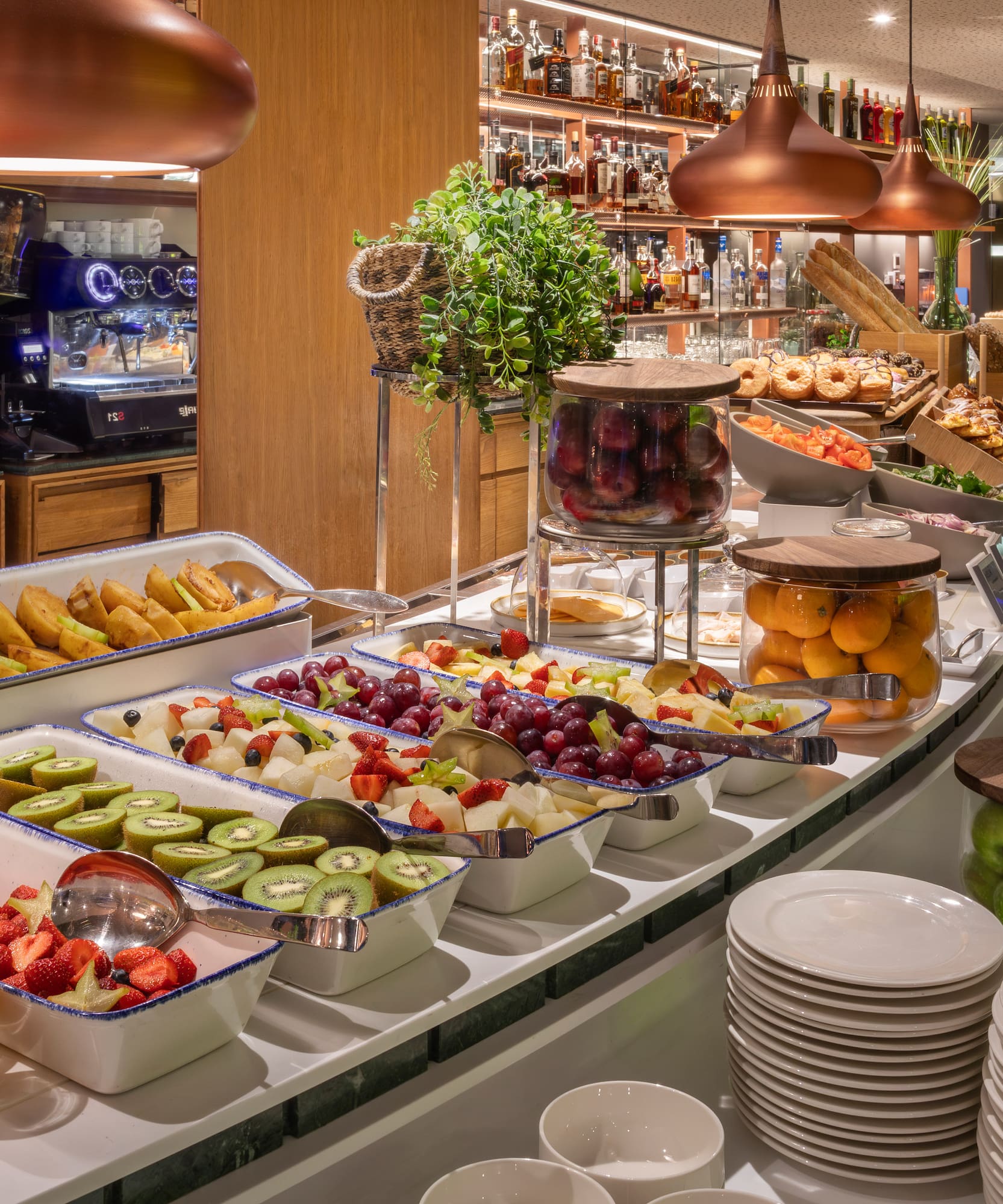 a buffet with different types of food