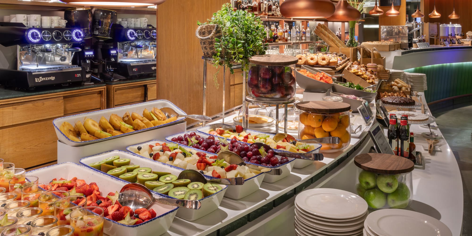 a buffet with different types of food