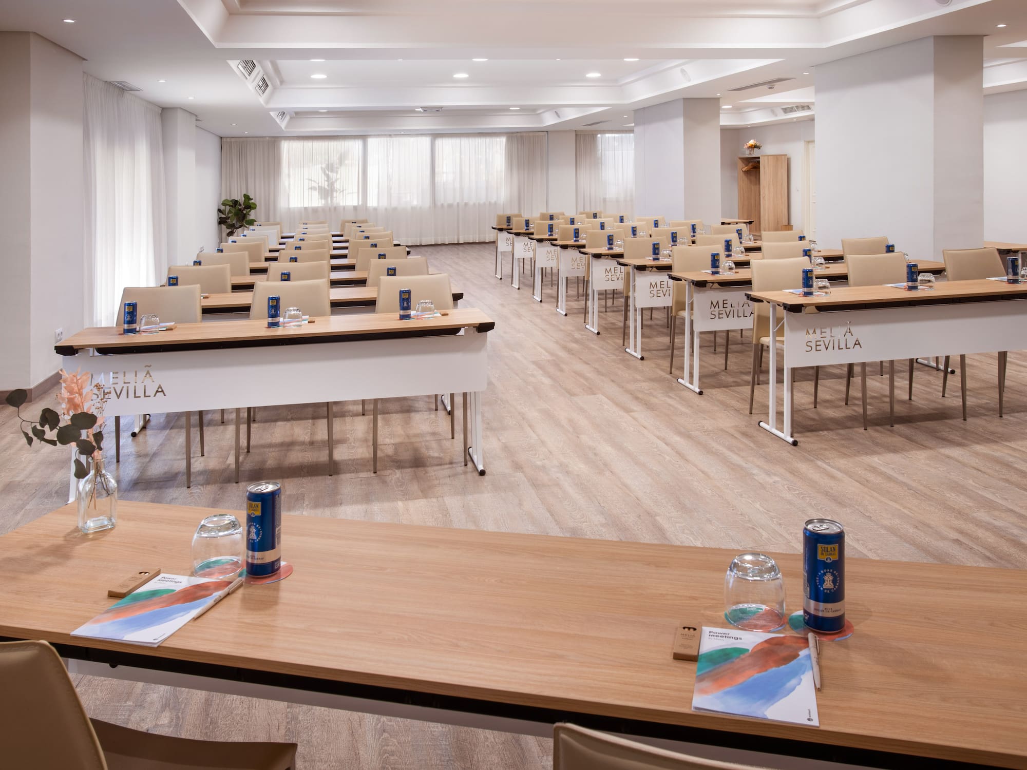 a room with tables and chairs