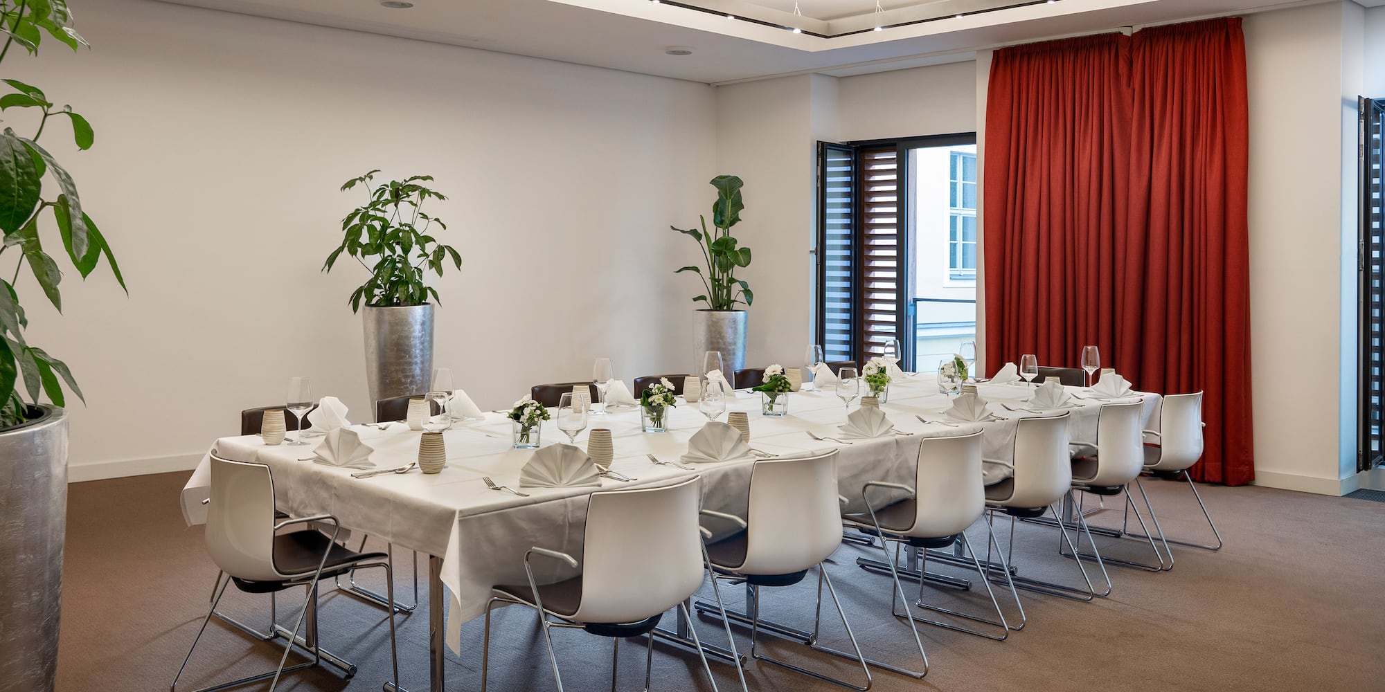 a room with a table set up