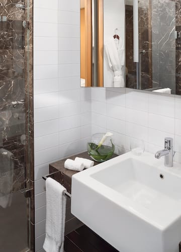a bathroom with a sink and mirror