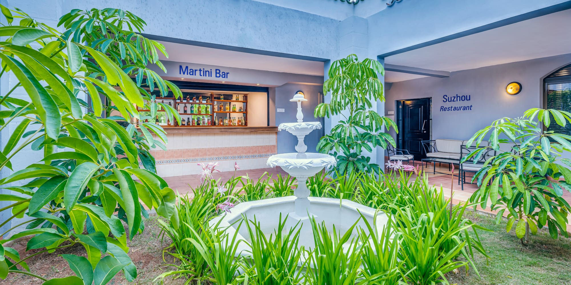 a fountain in a courtyard