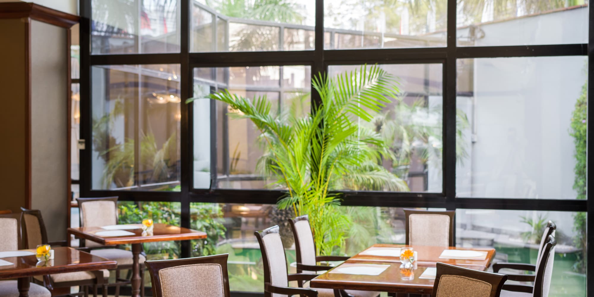 a room with tables and chairs