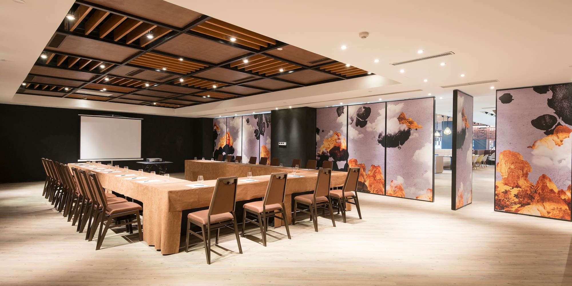 a room with a table and chairs