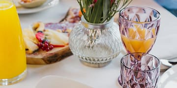 a table with food and drinks