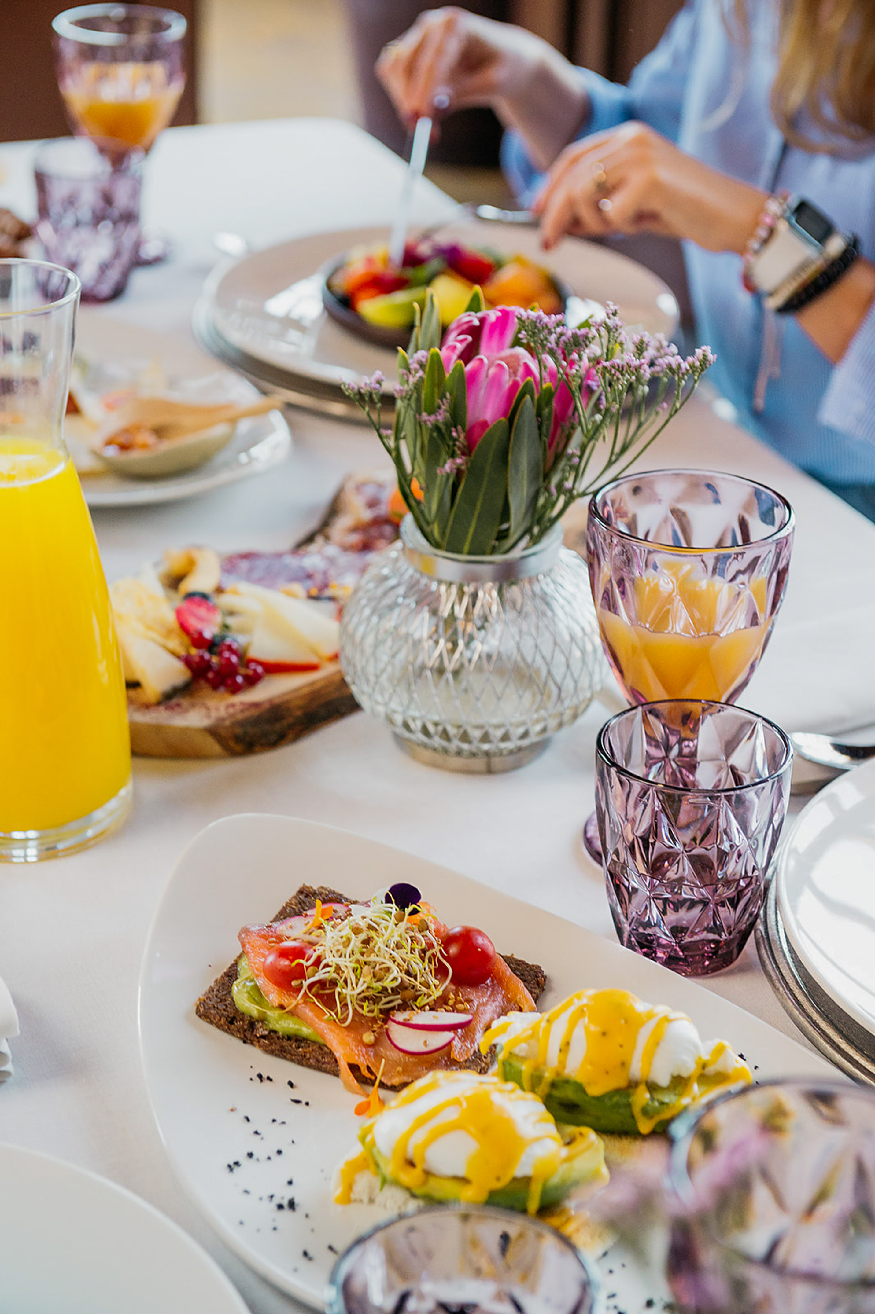 a table with food and drinks