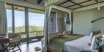 a bedroom with a canopy bed and a chair