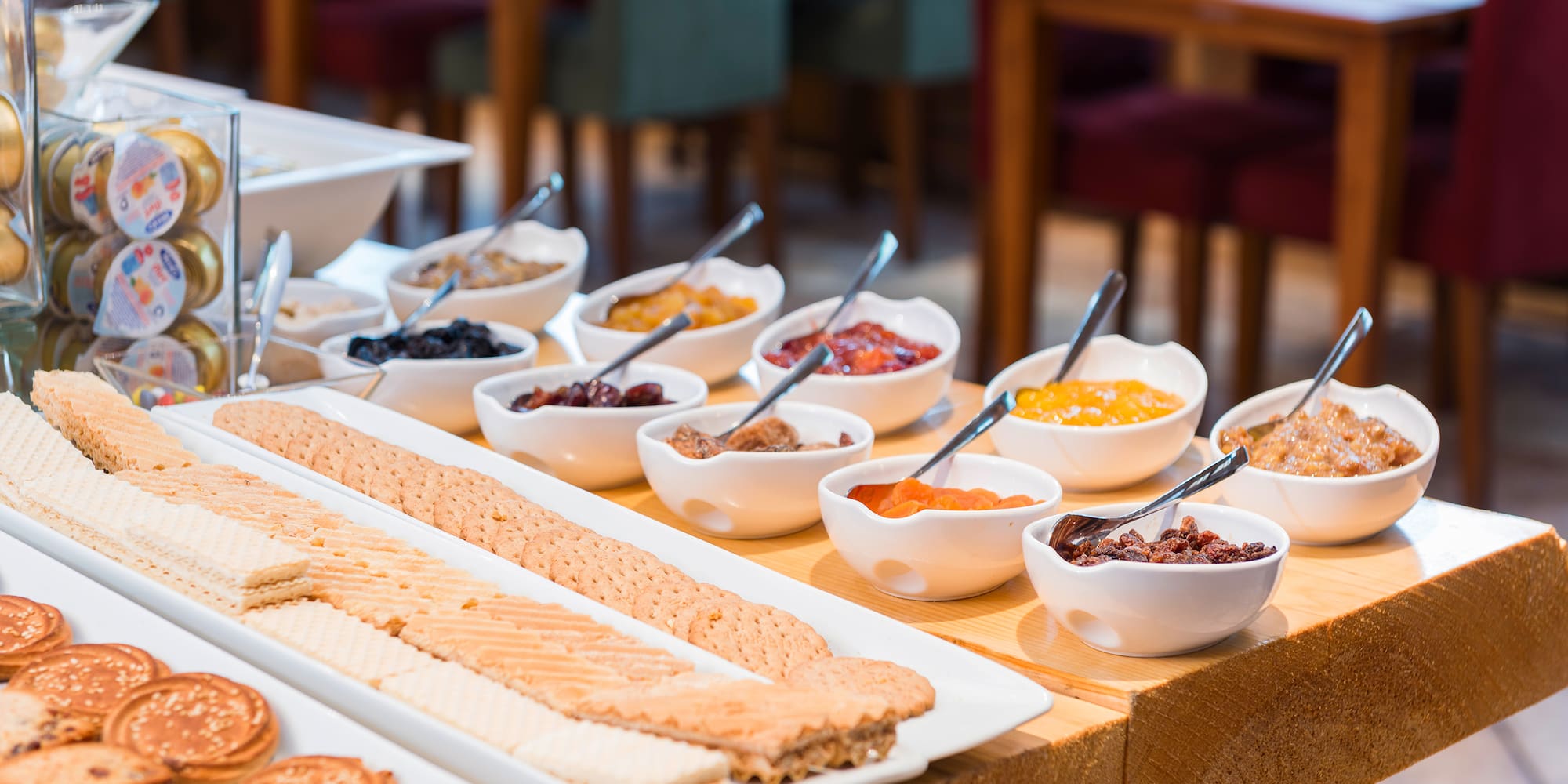 a table with different food items