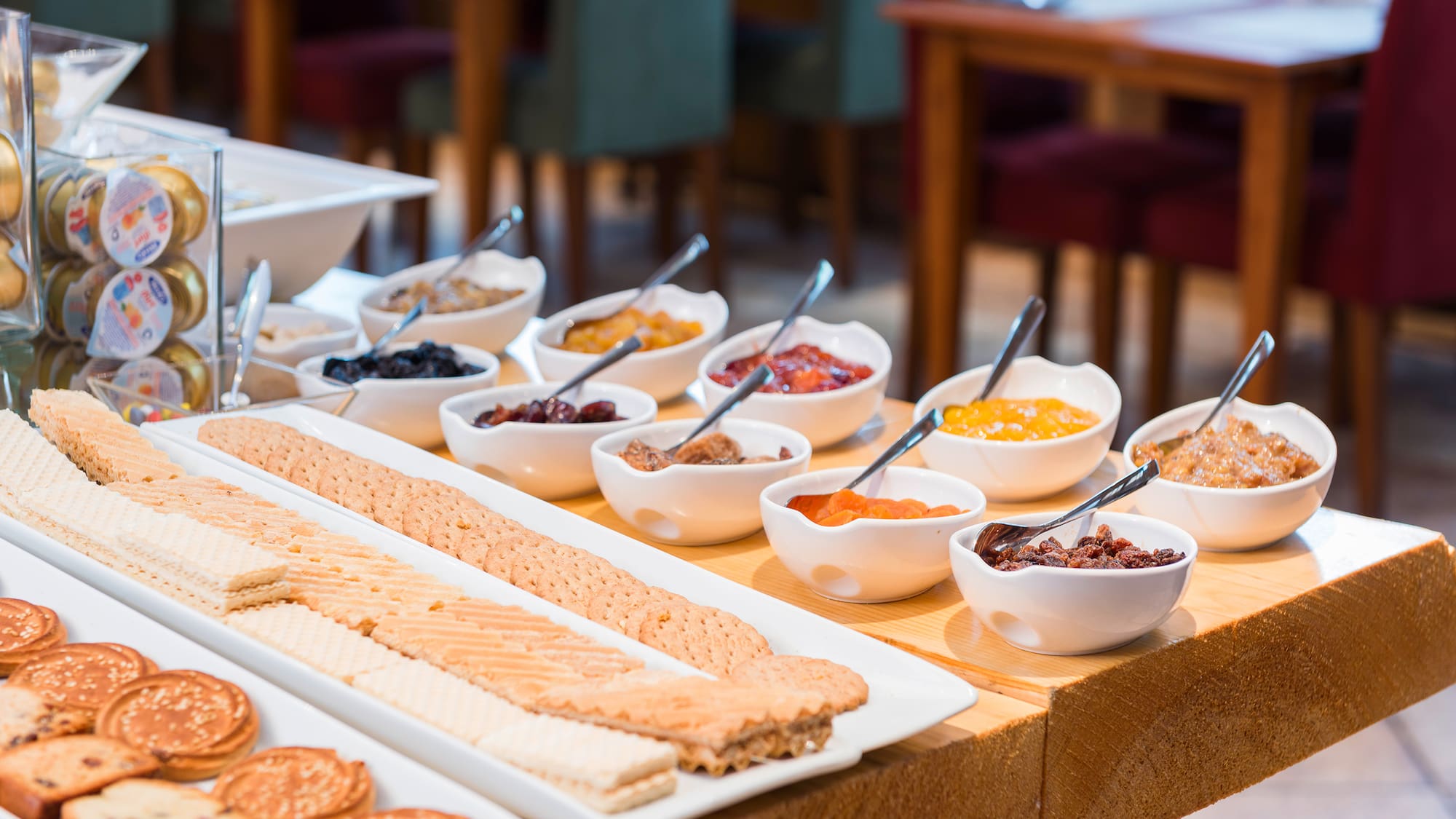 a table with different food items