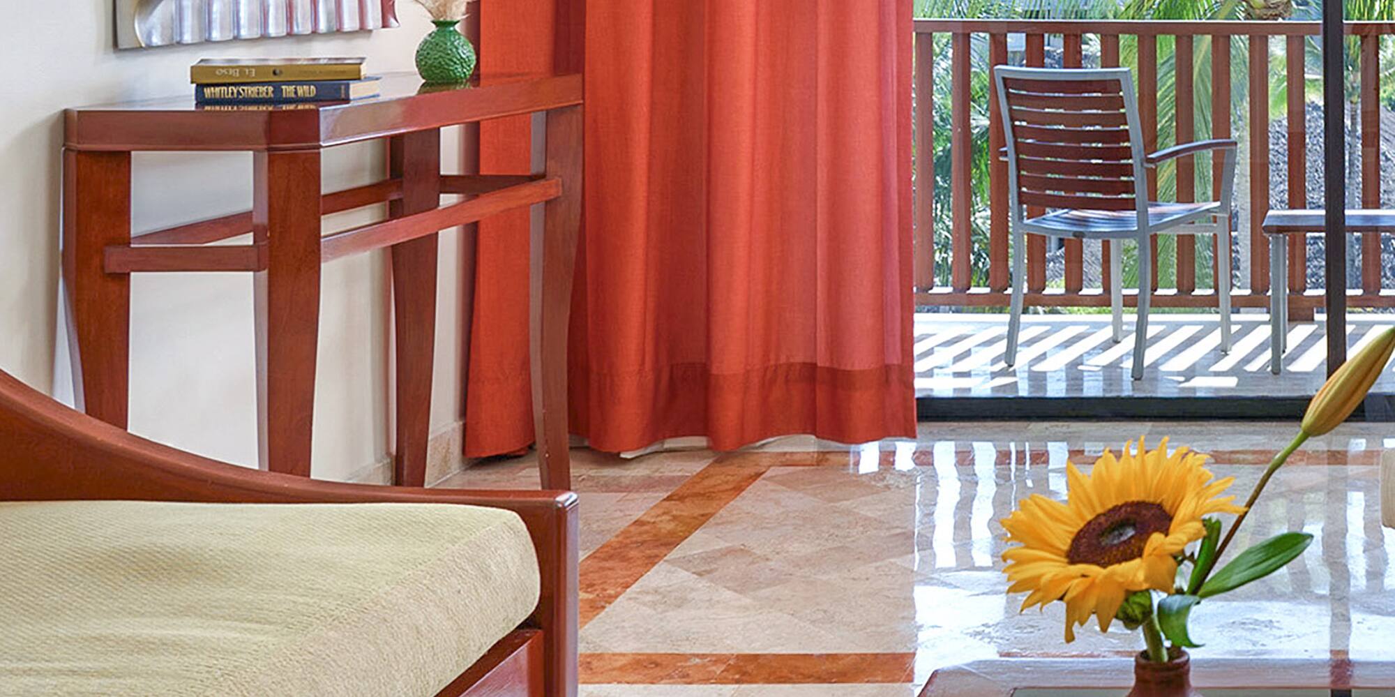 a living room with a couch and a table