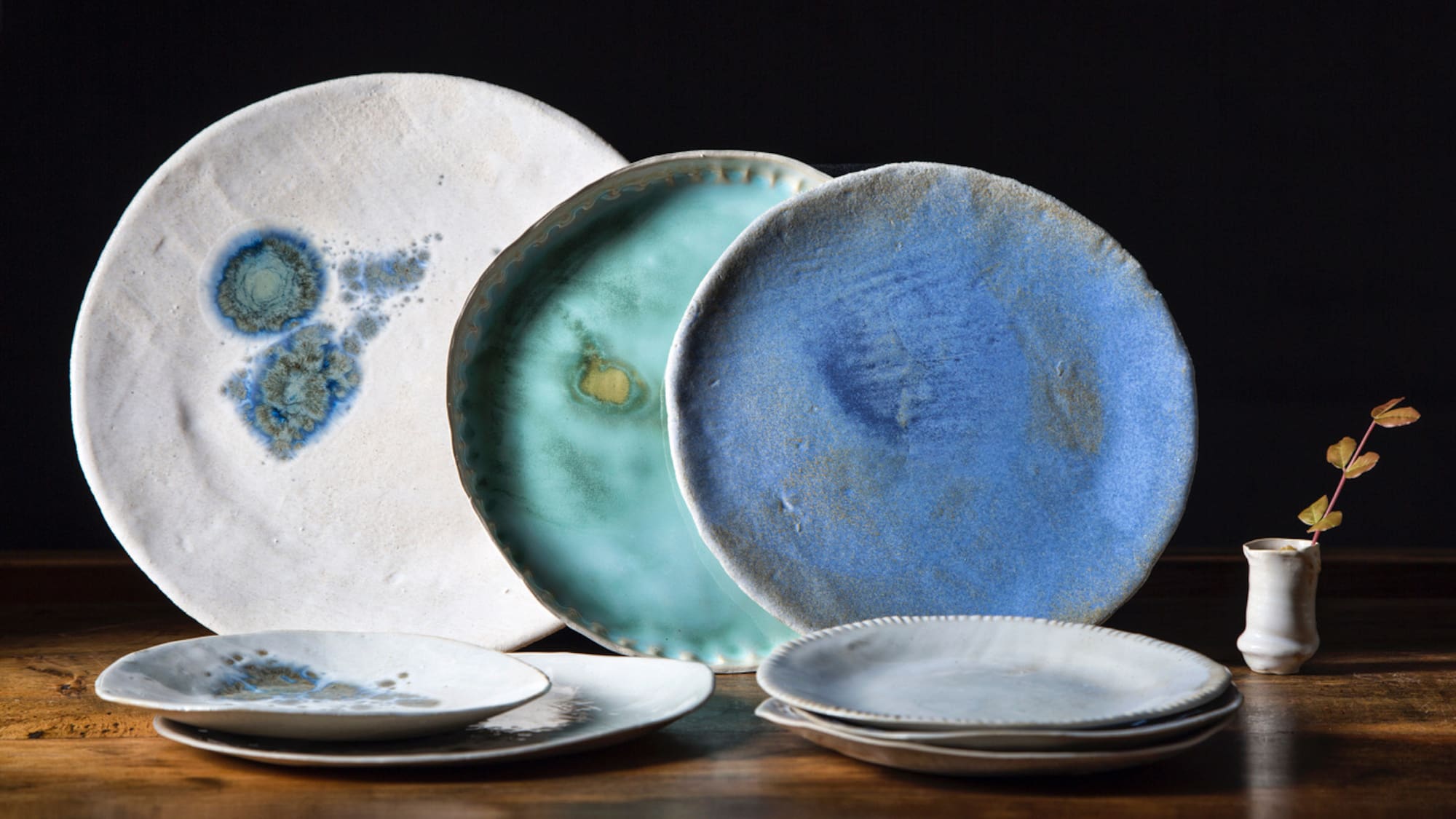 a group of plates on a table